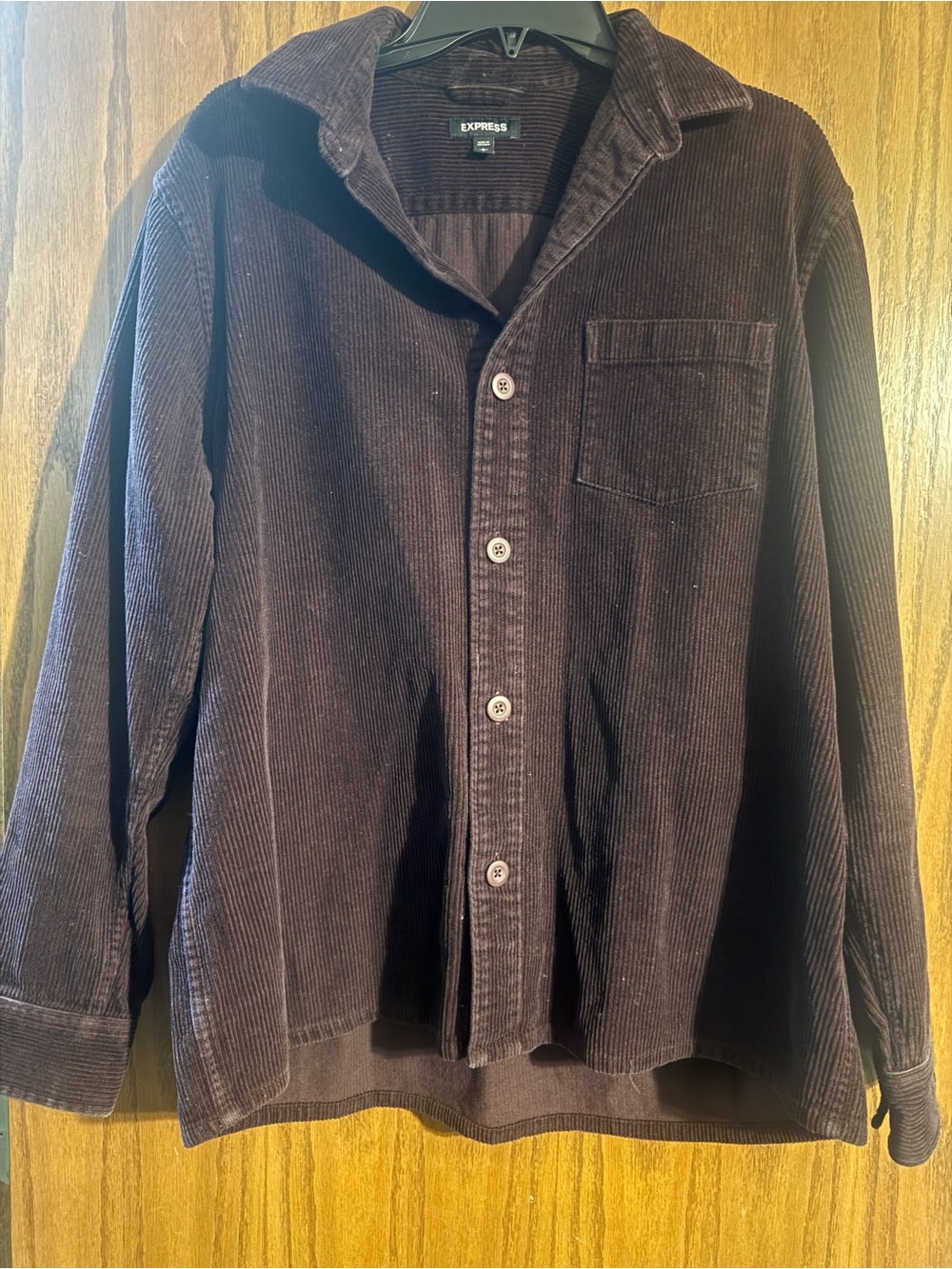 Express Corduroy Button-Up Shirt Jacket in Dark Brown